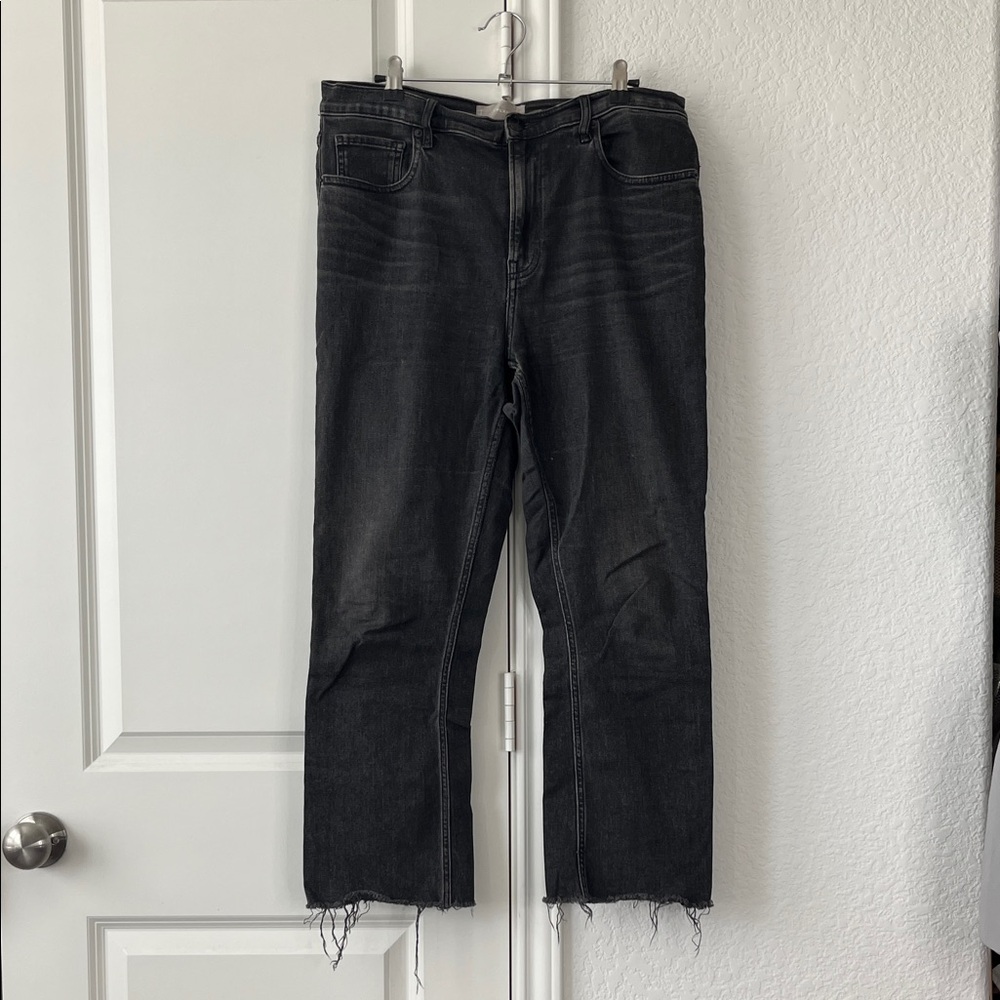 Everlane High Rise Kick Crop Black Frayed Hem Jeans